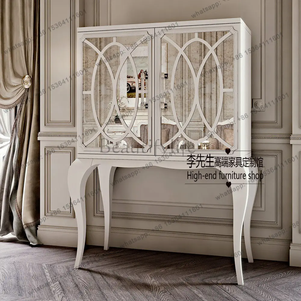 

American solid wood glass sprinkler cabinet modern French retro high-end side locker