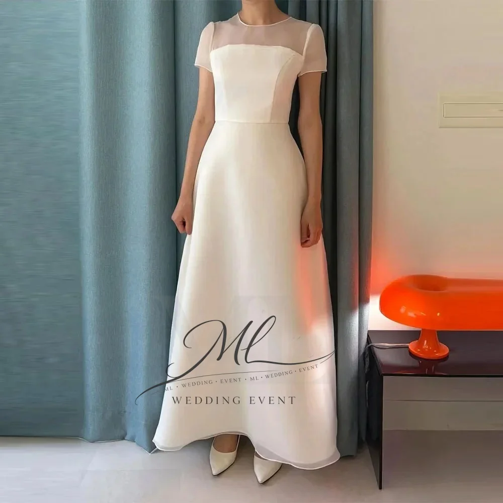 

ML Simple Silk Organza Wedding Dresses Regular Short Sleeves Gowns Customized Korea Wedding Dresses Photo Shoot Corset Gown