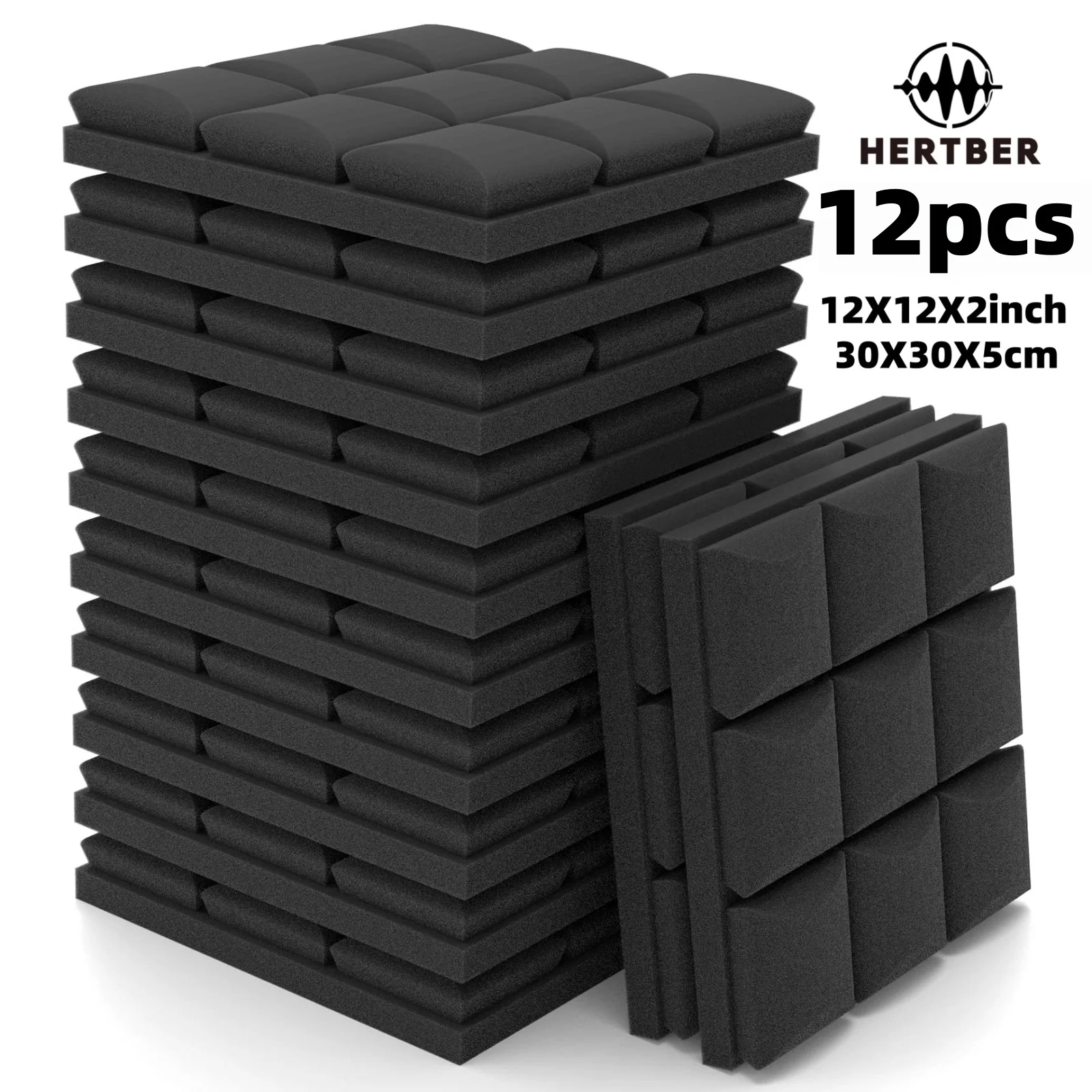 HERTBER-Mushroom Acoustic Foam Panels 30x30x5cm Sound Absorbing Wall Tiles for Studio 12Pcs