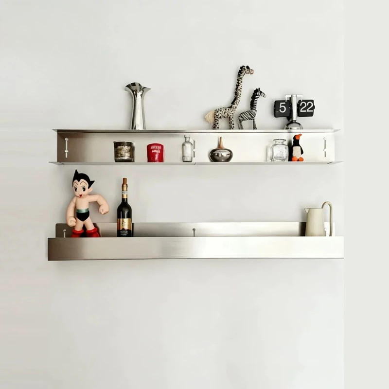 Minimalist Wall Mounted Shelf, Stainless Steel U-Shaped Floating Rack, One-Slot Display Organizer for Background Decor