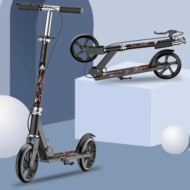 Adult Scooter Youth Bull Wheel Two-Wheel Two-Wheel Foldable City Adult Handbrake Walking