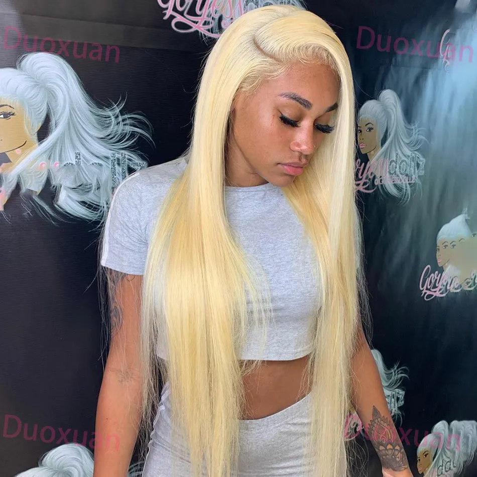 

30 36 inch Straight 613 Human Hair Wig 13x6 Hd Lace Frontal Wig 200% Density Blonde 613 13x4 Lace Front Wigs Brazilian Hair