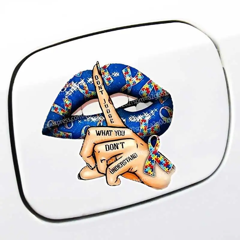 Creative Blue Lipstick Stickers Autism Awareness Ribbon Don't Judge Vinyl Decals for Laptops Guitars Cars Phone Q88 view 2