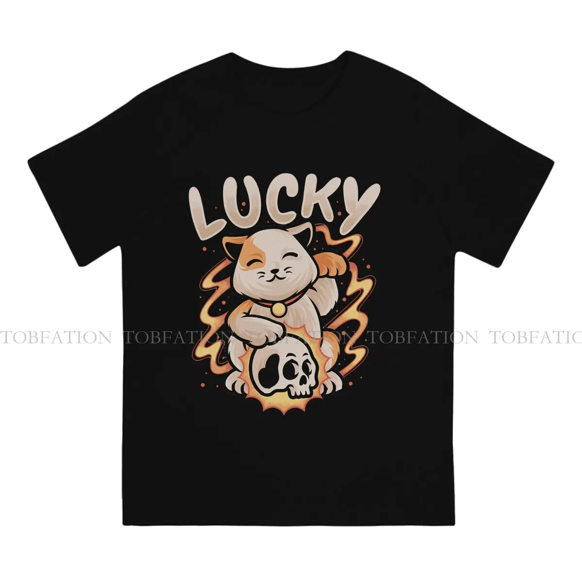 Lucky Cat Original TShirts Fortune Cat and Skeleton Personalize Homme T Shirt Funny Tops Size S-6XL