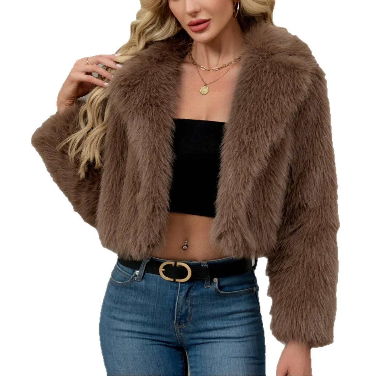 Solid Color Faux Fur Jacket Coat Women Fashion Lapel Long Sleeve Keep Warm Artificial Fur Temperament Elegant Female Clothing