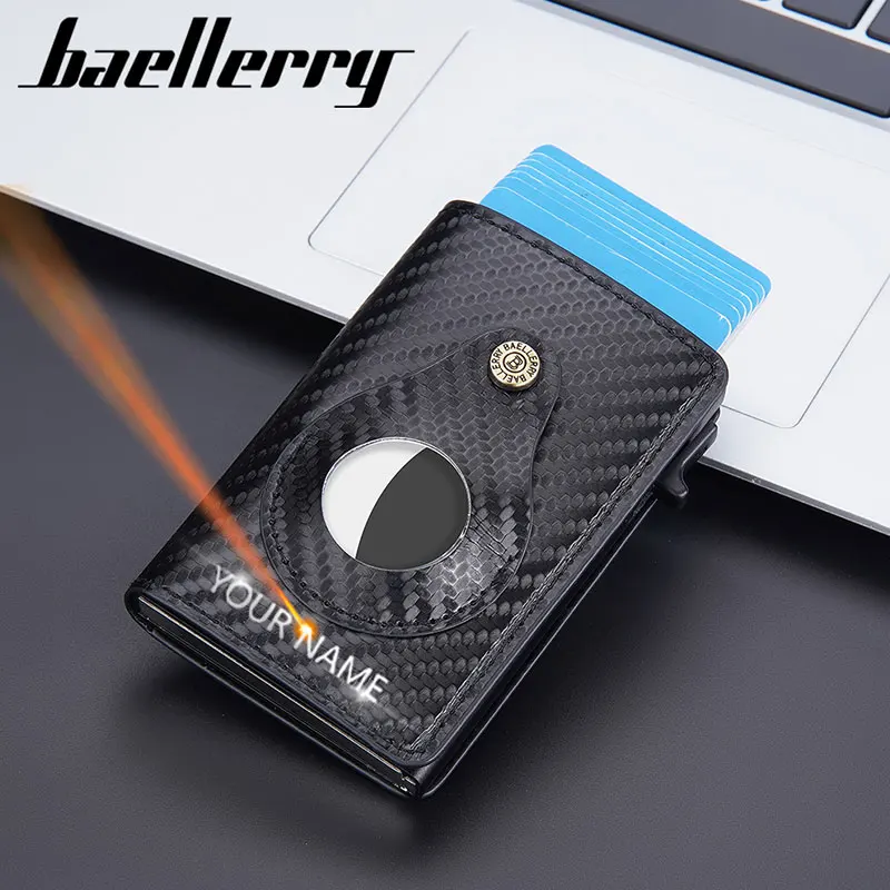 Baellerry 2023 New RFID Men Card Wallets Name Customized Card Holder Carbon Fiber Mini Male Wallet AirTag Short Men's Purses