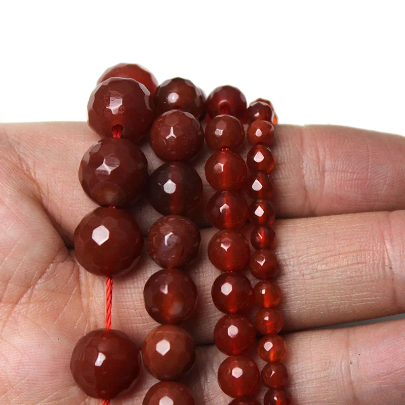 Fctory Price Natural Stone Faceted Red Carnelian Agat Round Loose Spacer Beads 6 8 10 12MM Pick Size For Jewelry Making diy