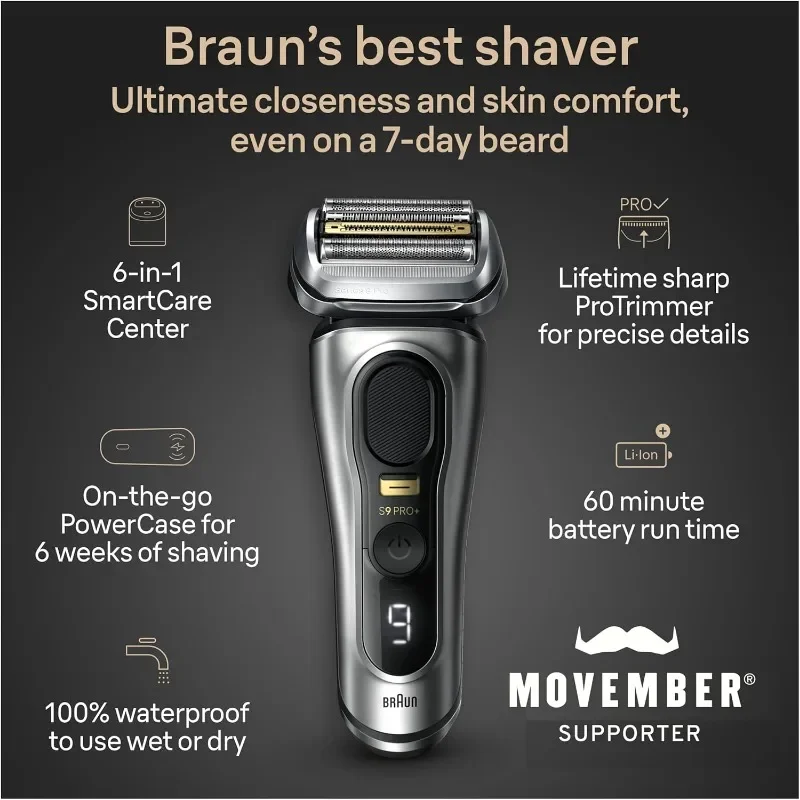 Braun-Rasoir électrique 6 en 1 pour homme, 5 éléments de rasage Pro, tondeuse à cheveux longs de précision, Smart Care Center, rasoir série 9 PRO +, 9577cc