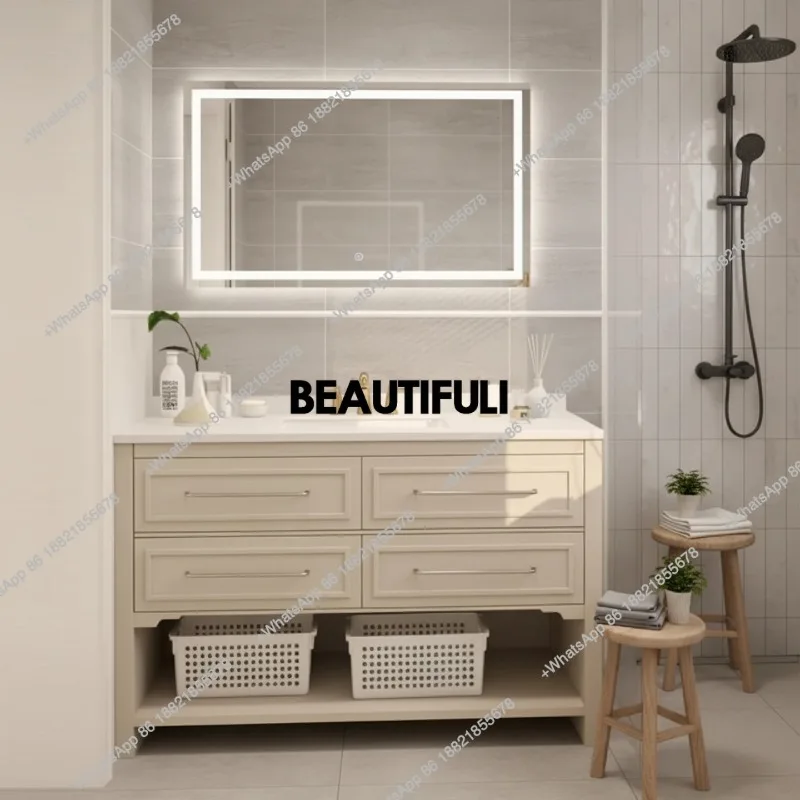 

RR Floor-to-ceiling American country bathroom cabinet combination marble under-counter basin oak paint washstand