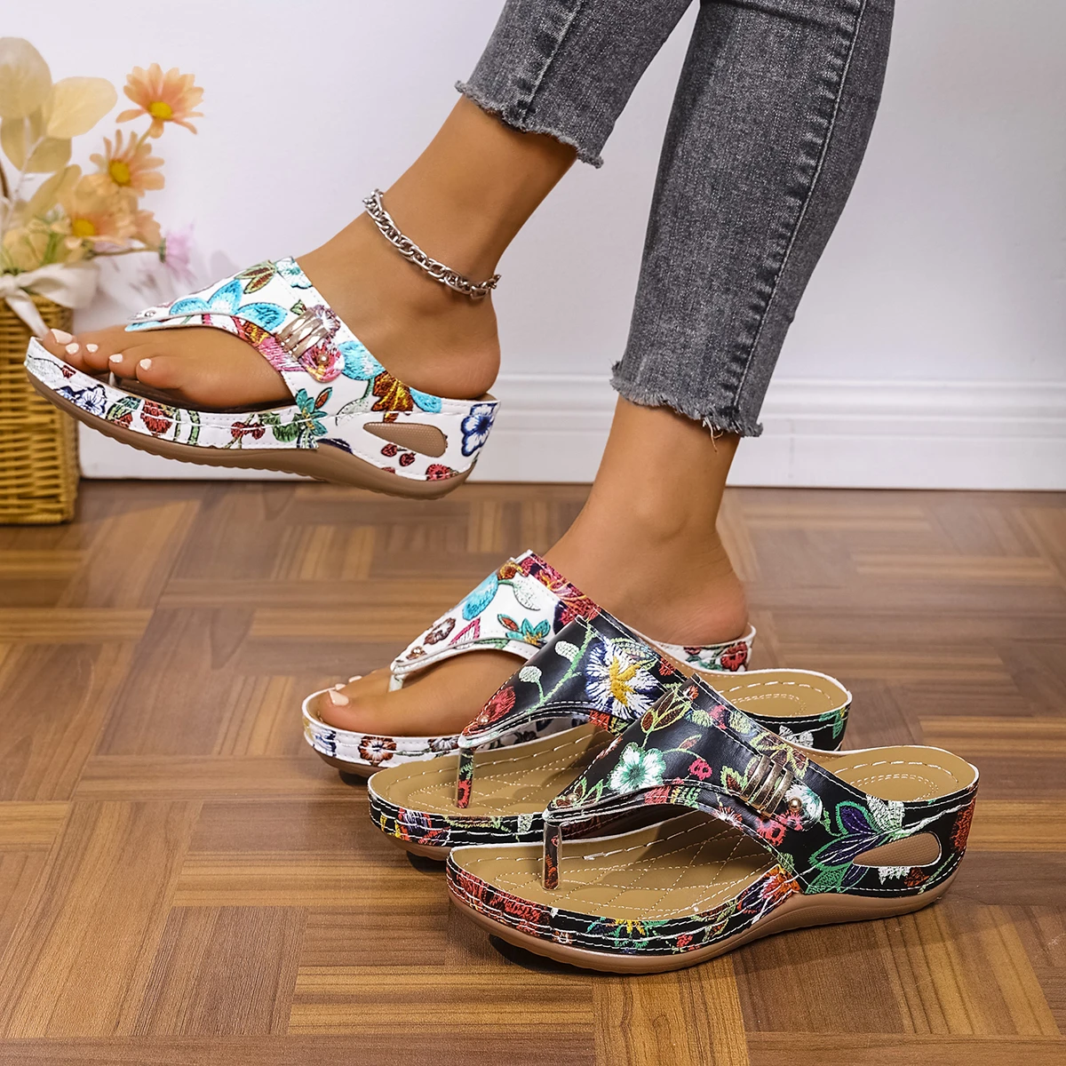 النساء النعال منصة الانزلاق على النعال إسفين صندل كاجوال حجم كبير الشاطئ المضادة للانزلاق الشاطئ في الهواء الطلق أحذية النساء الشرائح النساء #2