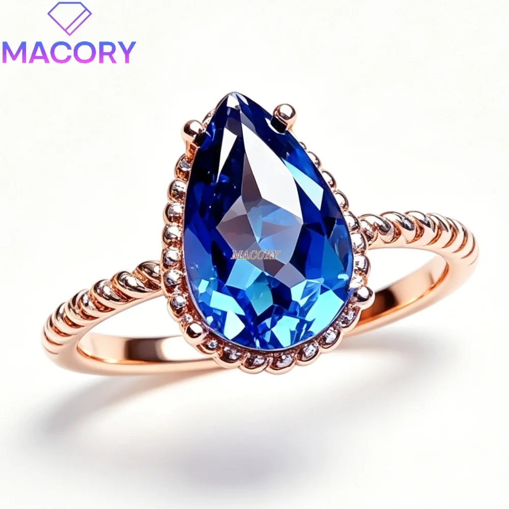S925 sterling silver natural London blue topaz ring simple vintage style great for parties Valentine's Day and Christmas gift