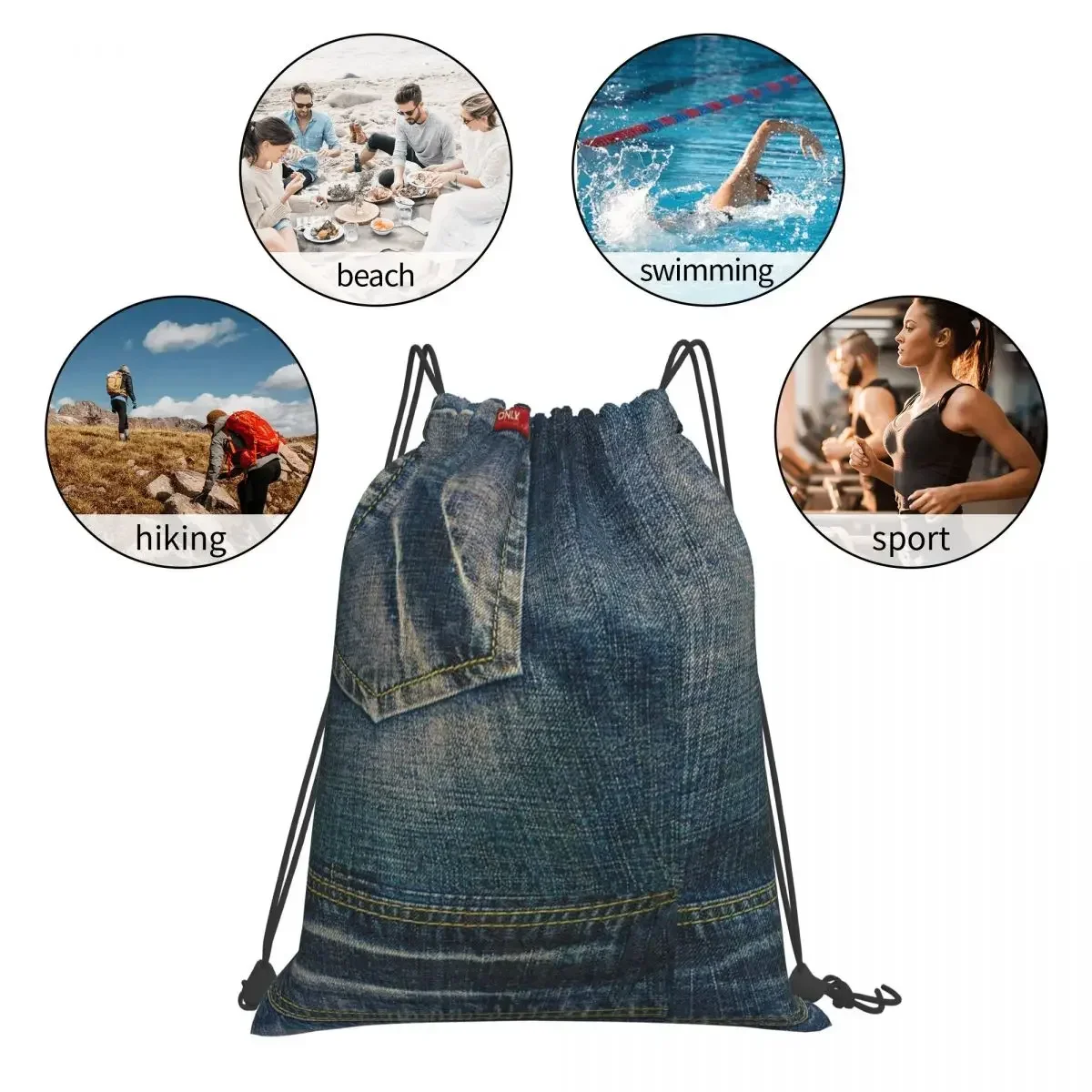 Litter Pocket I Love Bluejeans Denim Backpacks Casual Portable Drawstring Bags Sports Bag Book Bags For Man Woman Students