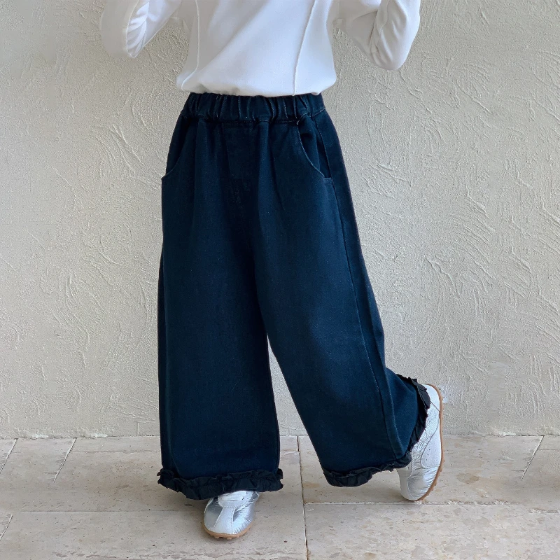 2026 Spring New Children's Minimally Washed Cowboy Style Soft Wavy Edge Pants
