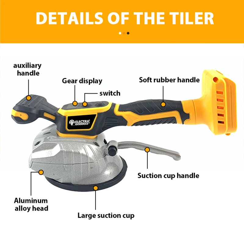 Electric Tiles Laying Machine Tiles Laying Vibrating Tool Flooring Vibrator Tile Paving Device Compatible for Dewalt 20V Battery