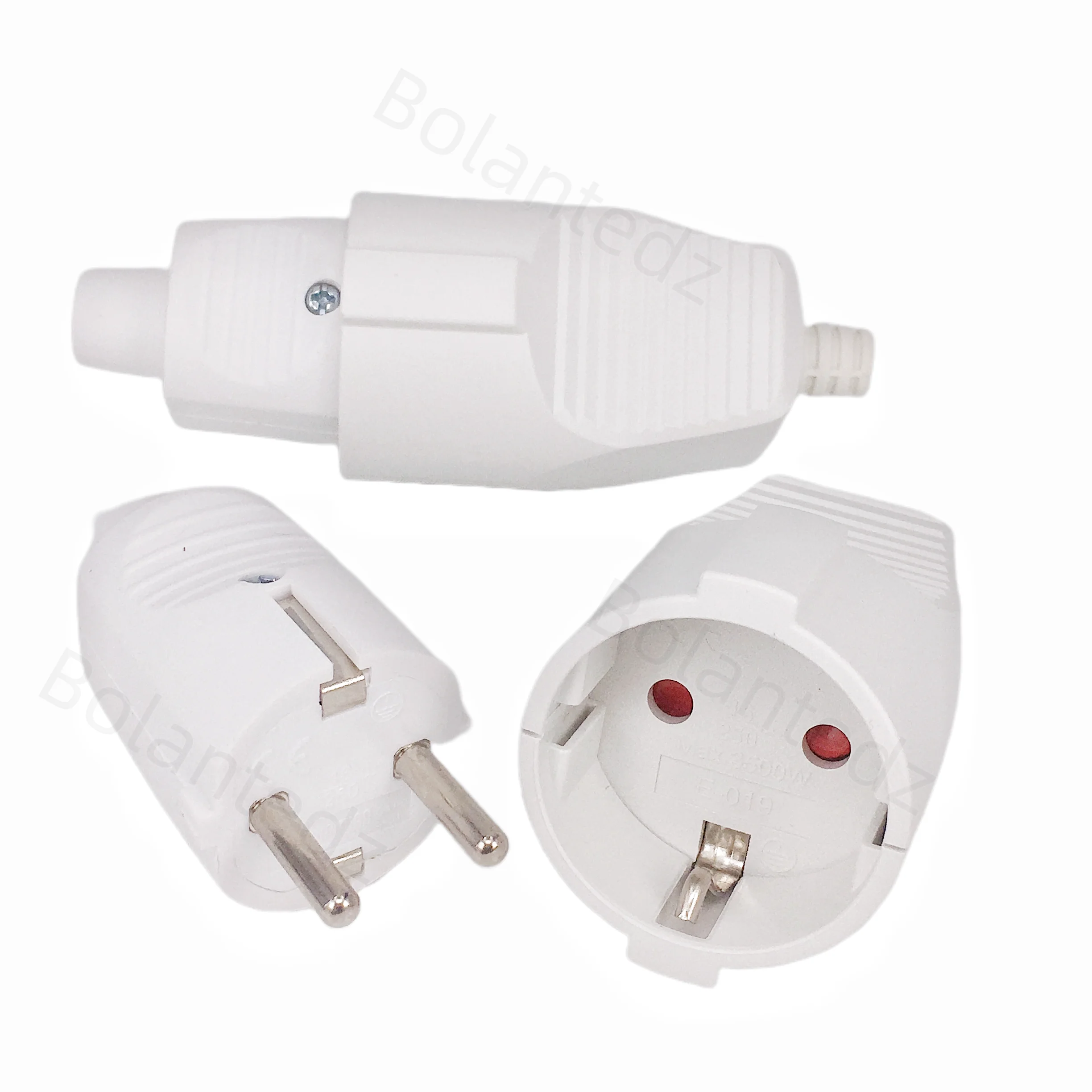 White 250v 16a Male Female Assembly Receptacle connector french Russia Korea German EU Schuko power cord wired cable plug Socket