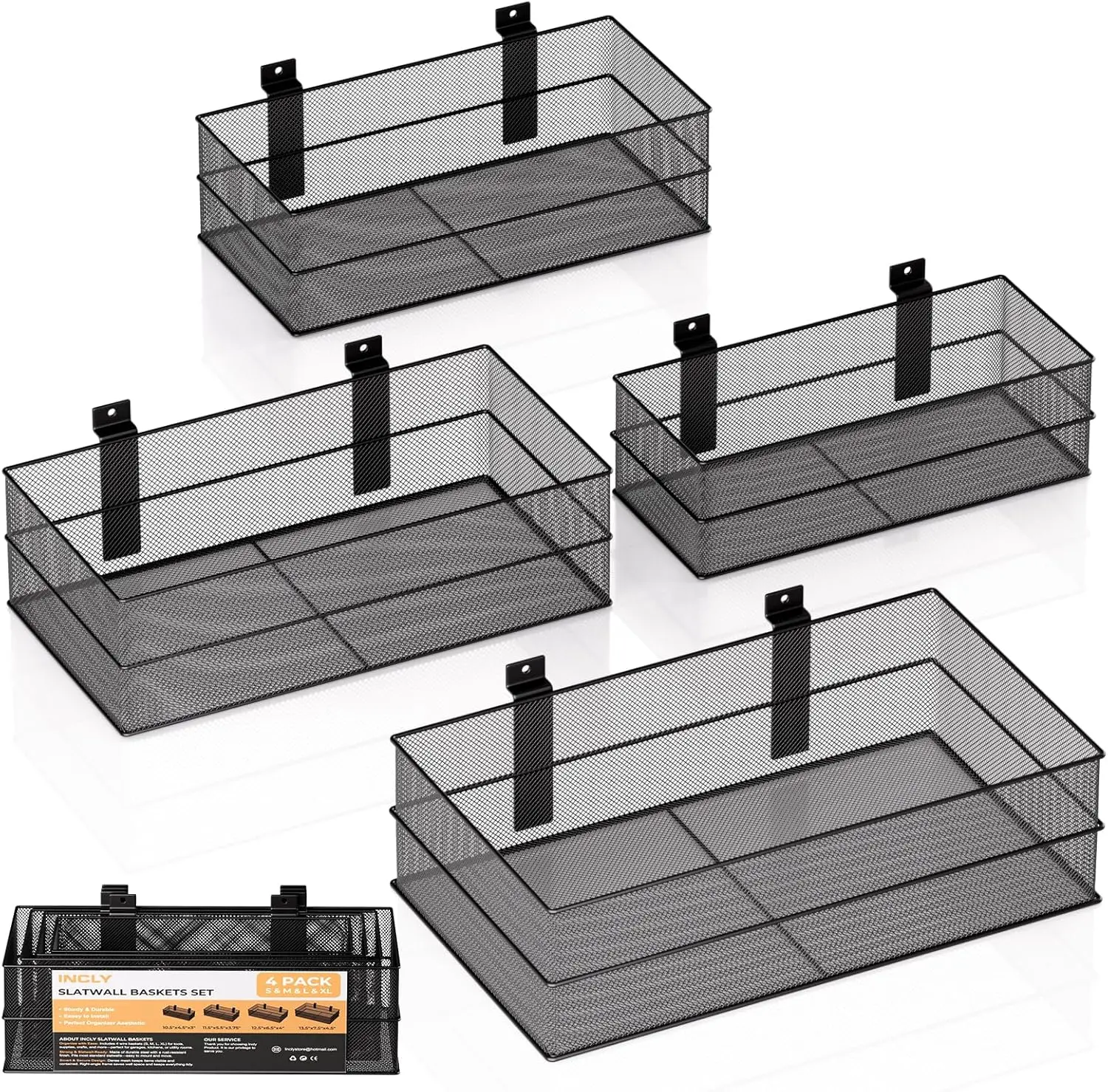 

Набор из 4 прочных металлических сетчатых корзин для сотовых панелей, подвесное хранение для организации гаража и демонстрации товаров в магазинах на панелях