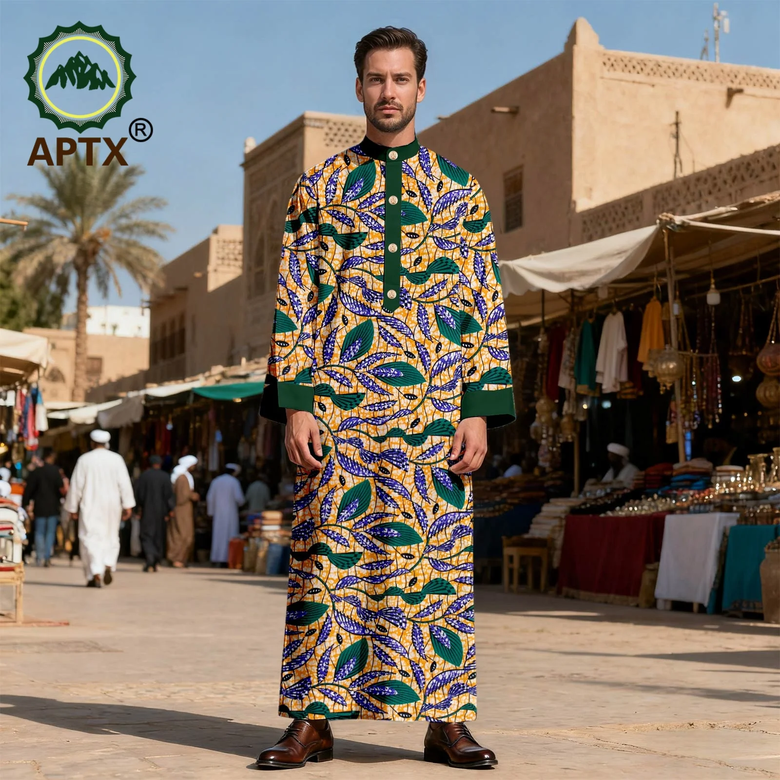 APTX Men's Jubba Thobe Embroidered Robe Single-Breasted Loose Fit Casual Wedding Church Outfit Muslim Fashion 2514020