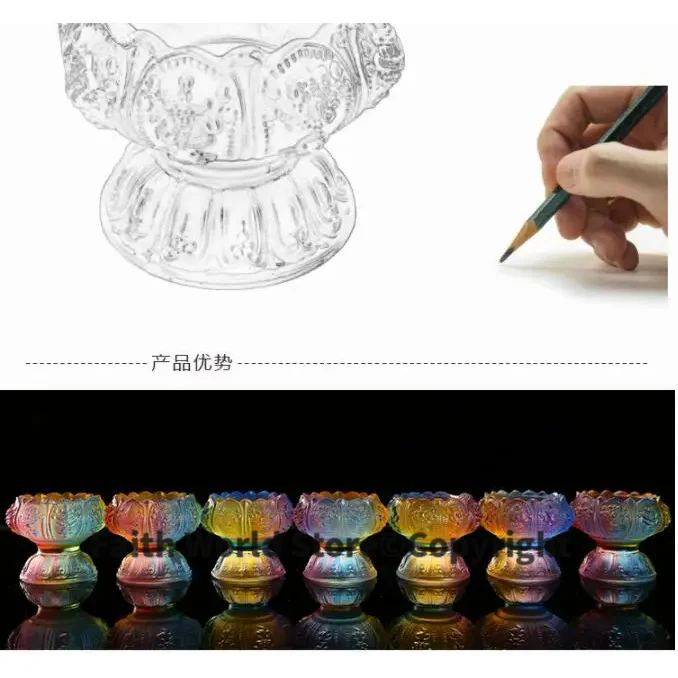 2025 Wholesale Buddhist articles-efficacious HOME family Protection Talisman- 7 Colored Glaze Lotus lamp holder Holy water cup