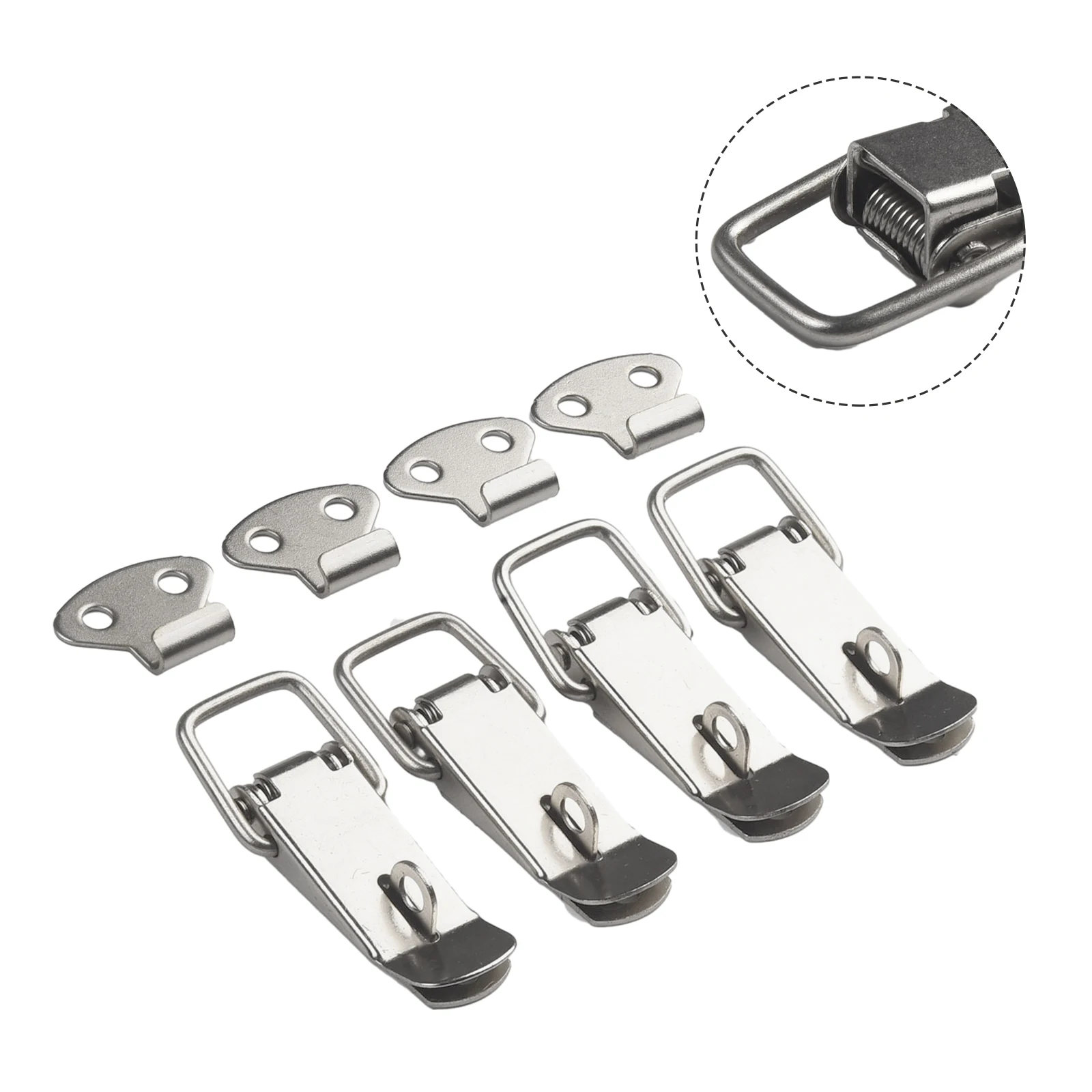 4Pcs Latch Catch Duck-mouth Buckle Hook Wooden Box Hasps Clamp Stainless Steel Spring Catch Clasp Loaded Draw Toggle Clamp Hasps