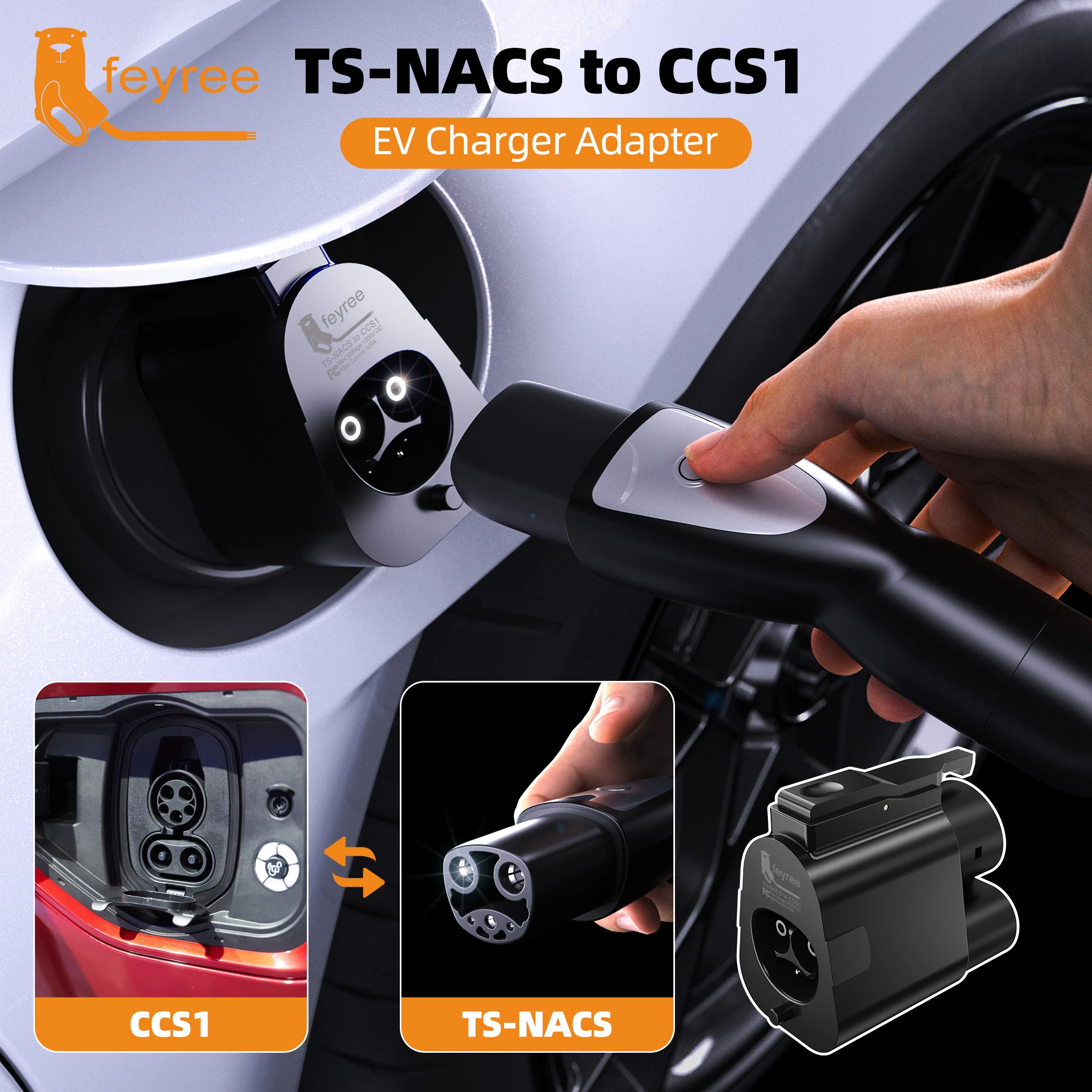 

Адаптер Feyree TS-NACS к CCS1 для Ford Rivian GM, адаптер NACS к CCS1, совместимый с нагнетателем DC NACS DC V1/V2/V3/V4