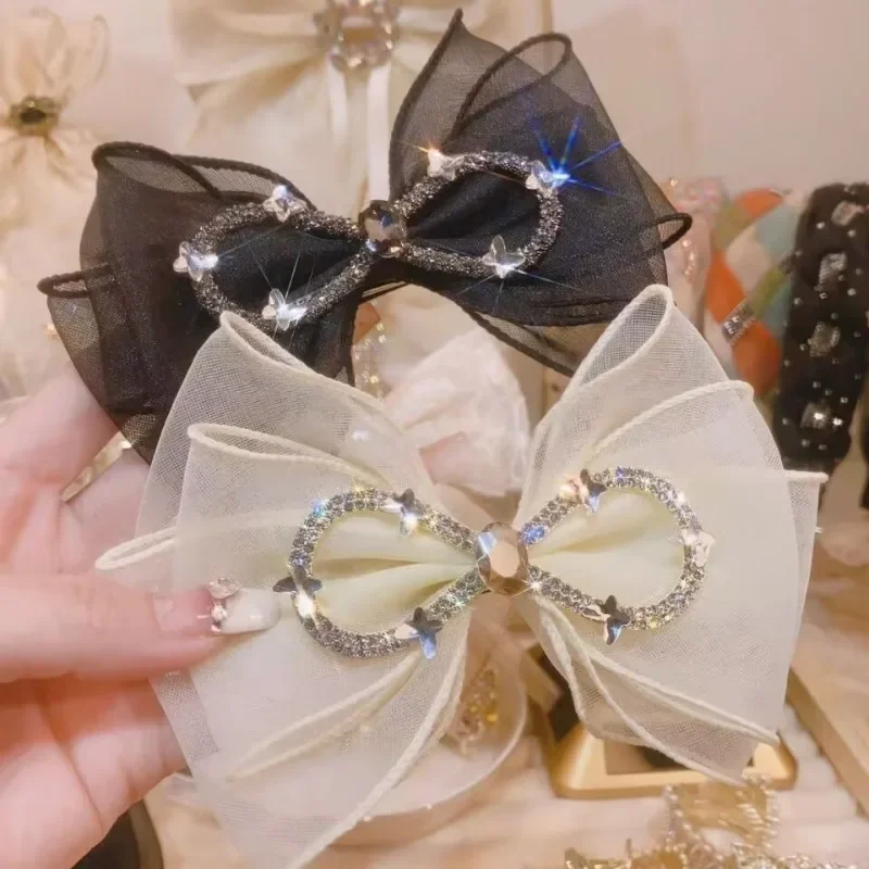 Eleganckie siateczkowe kokardki spinki do włosów dla kobiet kryształowa opaska do włosów elastyczne opaski do włosów nakrycia głowy modne nakrycia głowy akcesoria dziewczęce