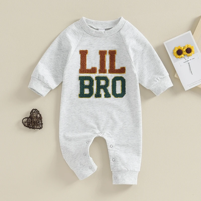 

2023-09-04 Lioraitiin 0-12M Autumn Infant Baby Boy Rompers Long Sleeve Letter Embroidery Jumpsuits Fall Gray Clothes