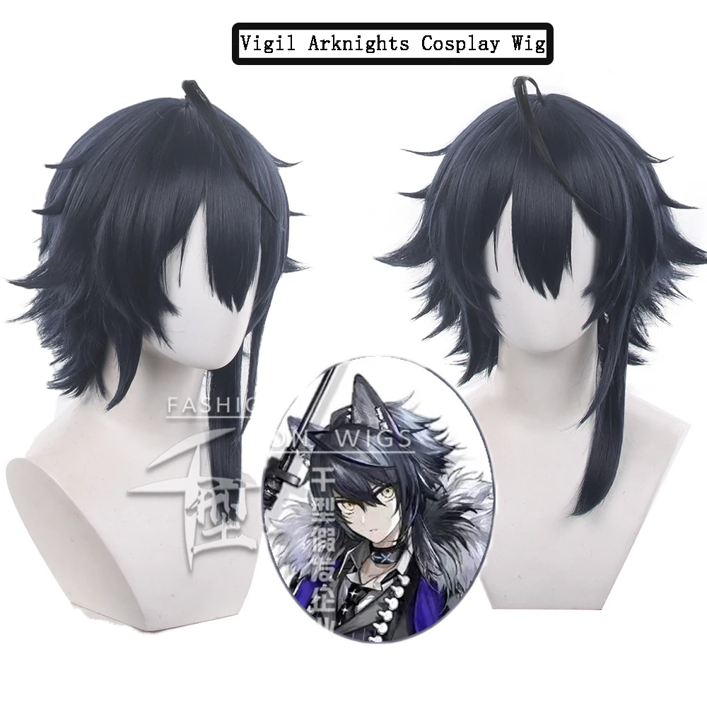 Vigil Arknights Cosplay Wig Black Grey Short Layered Heat Resistant Synthetic Hair Simulation Scalp Halloween Costume Wig
