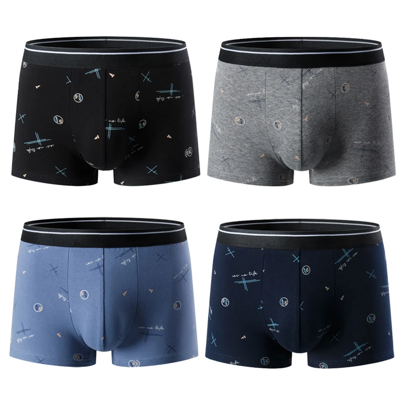 4-piece men\'s fashion printed boyshort comfortable plus size 5XL6XL juvenile underwear beach shorts elastic waist underwear