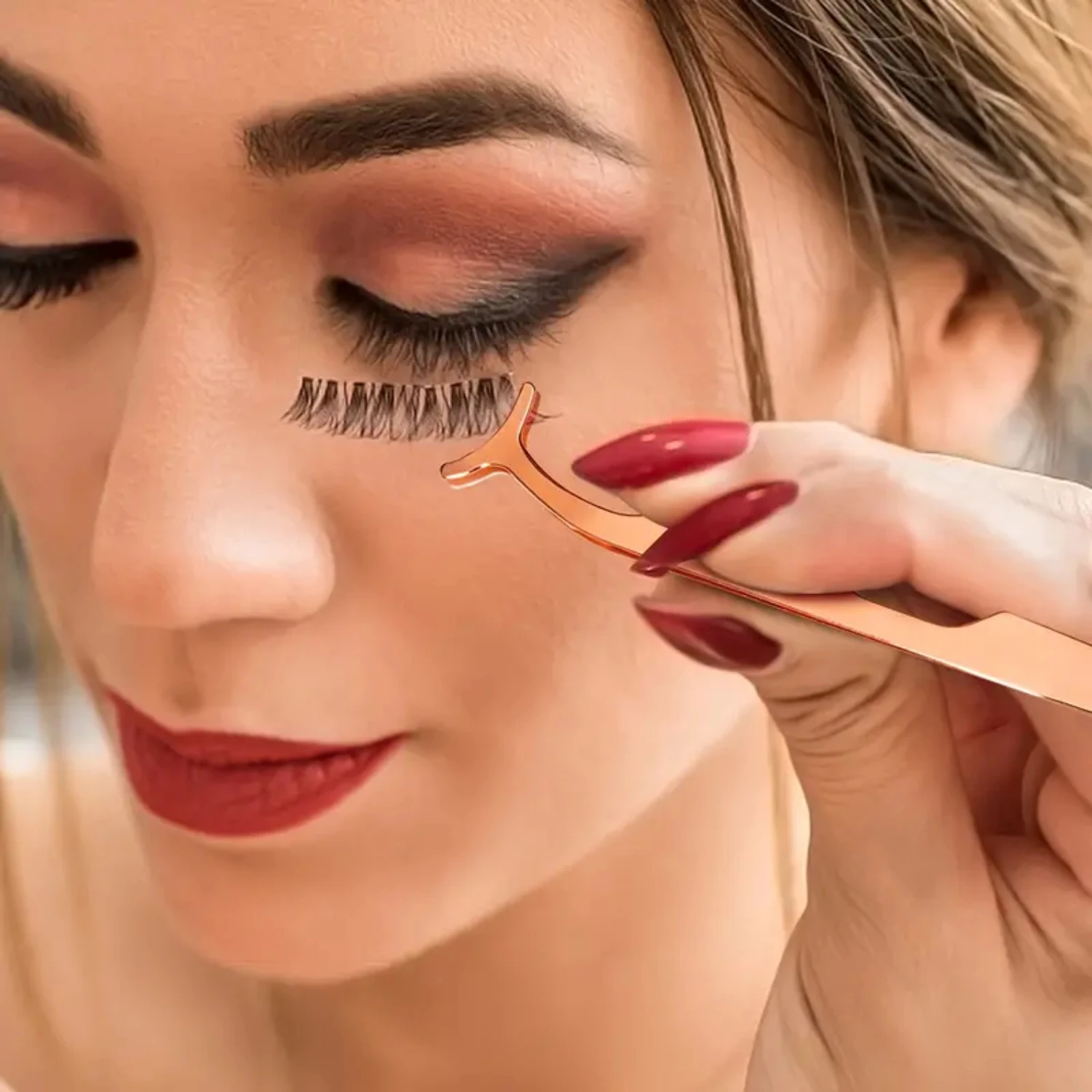 Пинцет-аппликатор для наращивания ресниц из нержавеющей стали розового золота с прецизионными насадками - профессиональный аппликатор для ресниц для Ea