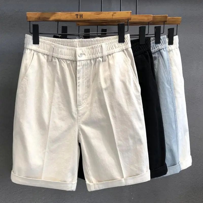 Stylish Men's Elastic Waist Summer Shorts Loose Fit Korean Version Casual Office Five-Point Shorts for Big and Tall
