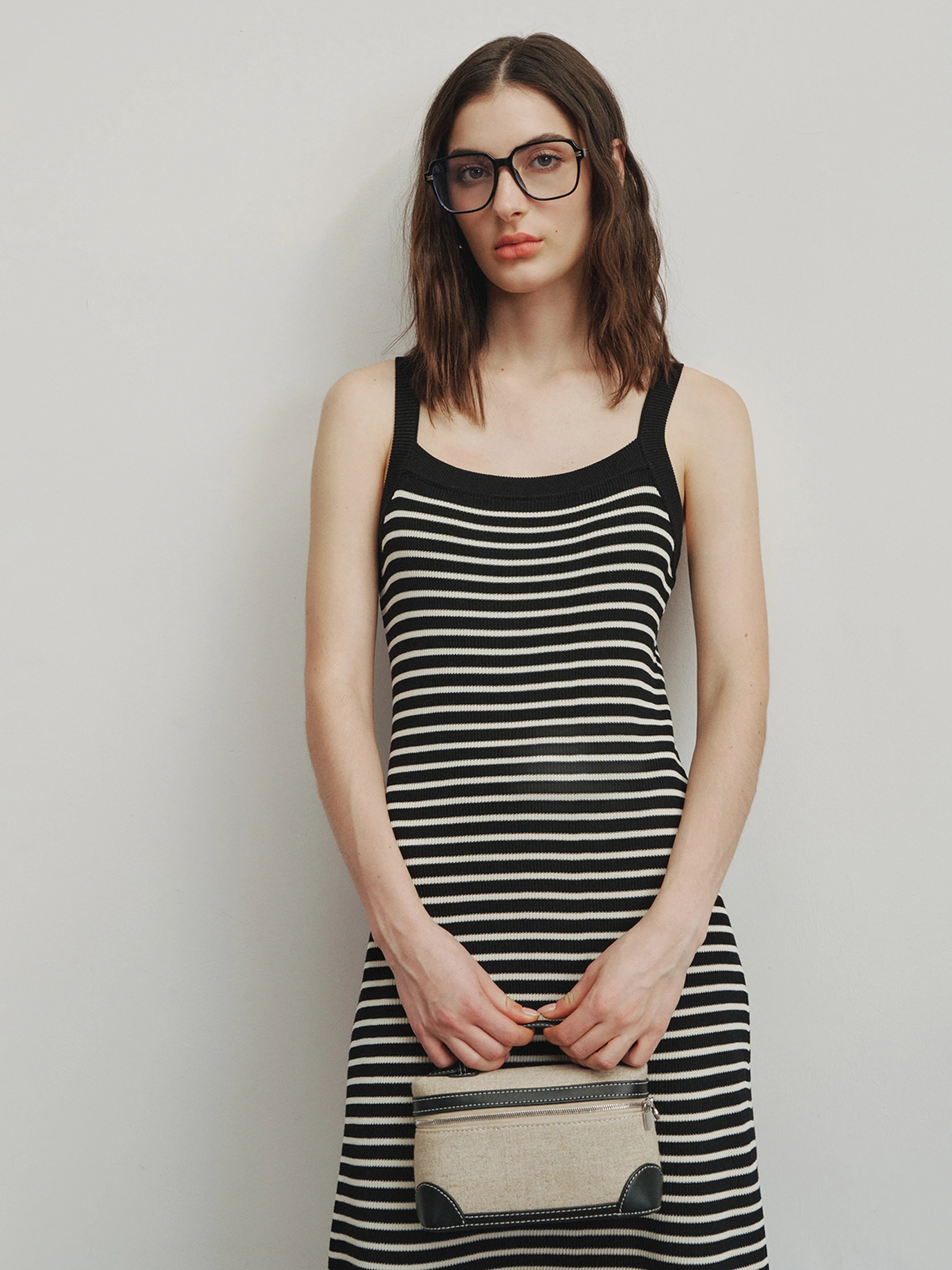 

PRE PREWORKS Color Blo Striped Knitted Strap Dr Slimming Vest Long Dr H-Line Spring Summer Glue Fiber Svel Midi...