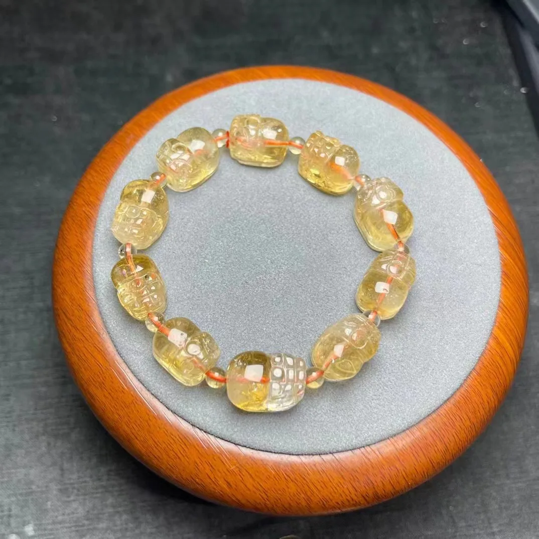 

Unit One Bracelet 17mm Hand Carved Natural Brazil Citrine Crystal Healing PiXiu Bead Bracelet Special For Jewelry Gift