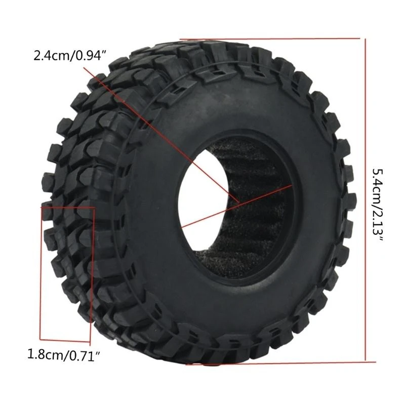

1’’ RC Crawler Rubber Wheel Tyres 4Pcs Mud Terrain Rock Tires 54mm for 1/24 Scale RC Axial SCX24 90081 AXI00001 15UB