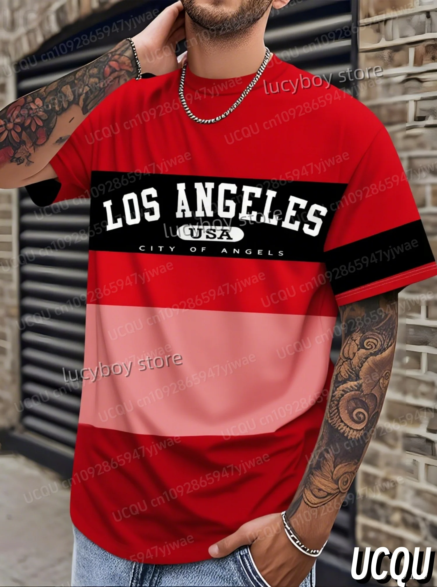 

Men's Color Blocking Loss Angels Graphic Tee Short Sleeve T Shirt Man O Neck Racing Tee Vintage Casual Tops Men Clothes