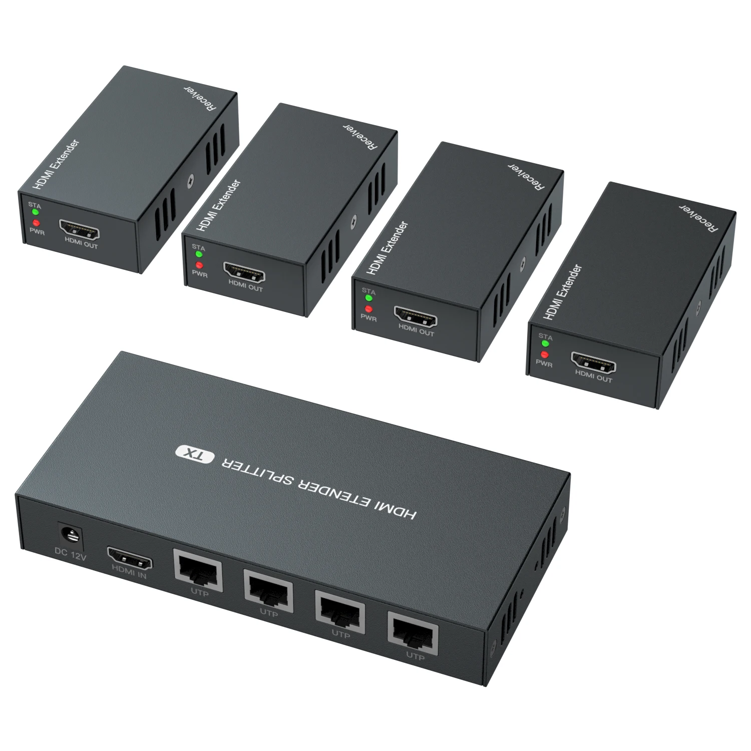 1X 4 HDMI Extender Splitter 1080P@60Hz Over Cat 5E/6/7 Ethernet Cable 50m(165ft) Support EDID Copy POC Function （1 in 4 Out）