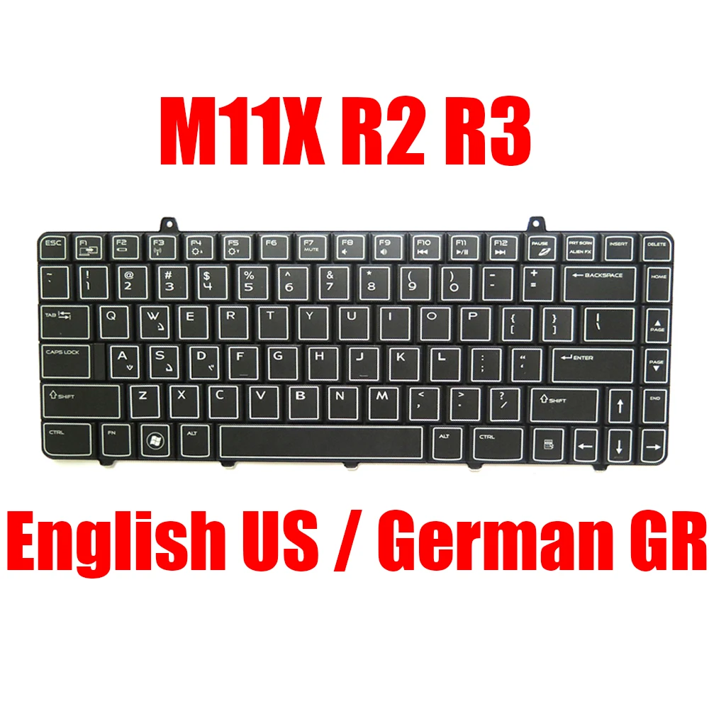 

US GR Laptop Keyboard For Alienware M11X R2 R3 04YP7H 4YP7H 0X8H3Y X8H3Y V109002DS1 German English Black With Backlit