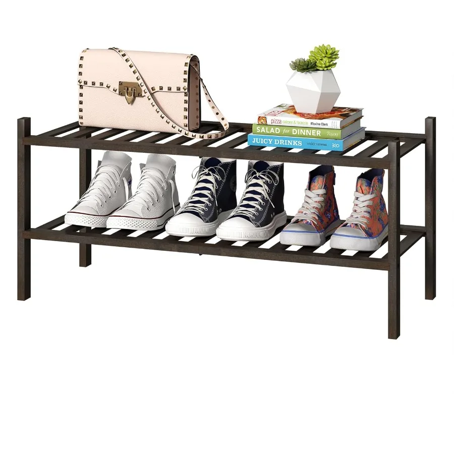 

Bamboo Shoe Rack Stackable Shoe Shelf Storage Organizer for Unit Entryway Hallway and Closet Sturdy Freestanding Shoe Shelf 2 T