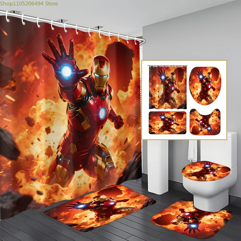 スパイダーマン-vs-ヴェノムの戦闘シーン！-4pc-シャワーカーテンセット、高精細プリントのバスルーム装飾、マーベルの悪役テーマ-​