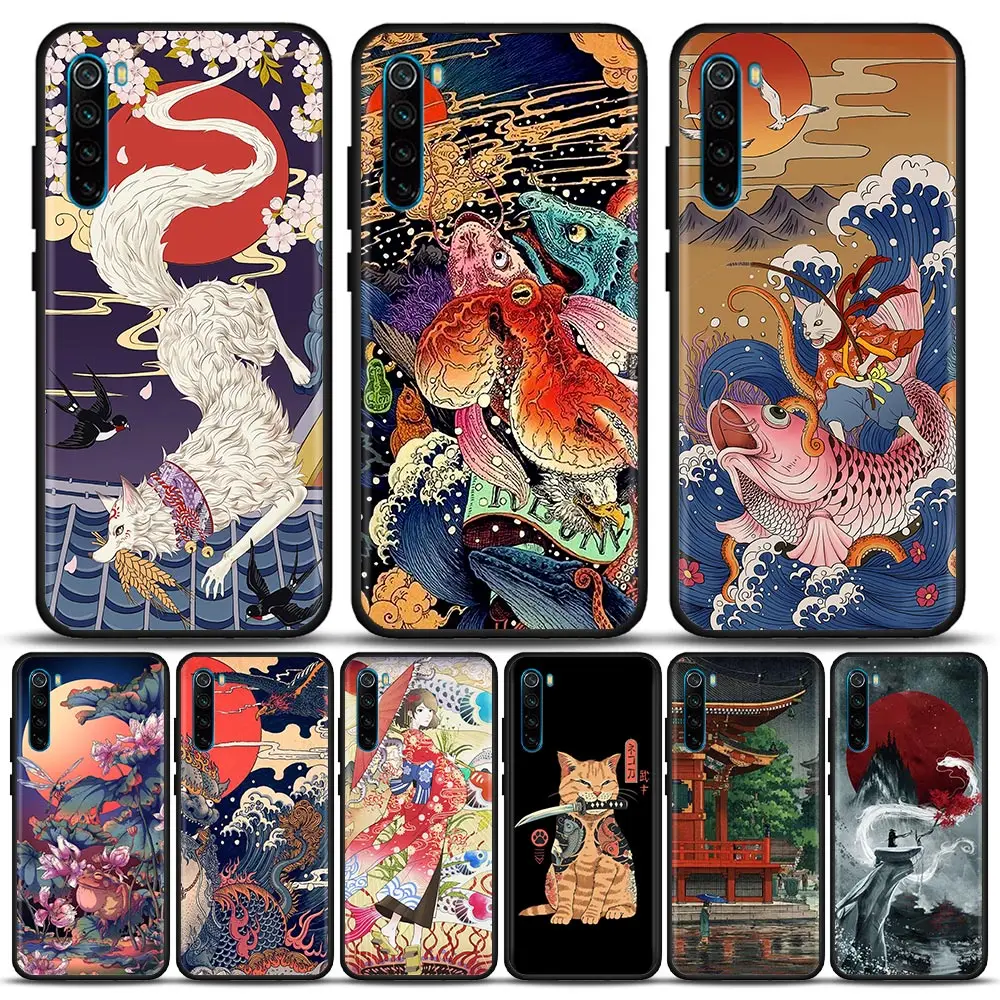 Silicone Redmi 9 Case For Xiaomi Redmi 9 9A 9C 8 6 6A 7 7A 8A 10 K40 K50 Pro Case Soft Cover Japanese Ukiyo-e Style Art Painting