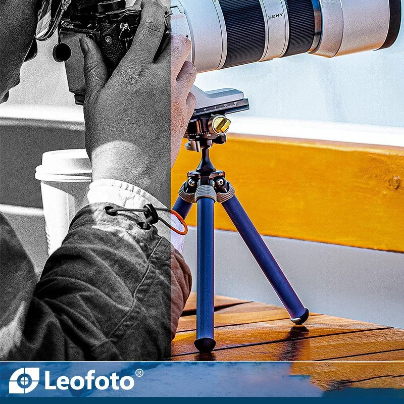 Leofoto سطح المكتب ألياف الكربون الهاتف المحمول ترايبود بانورامي رئيس ألياف الكربون الأصلي ترايبود + سماعات رأس MT-02C + MBC-20