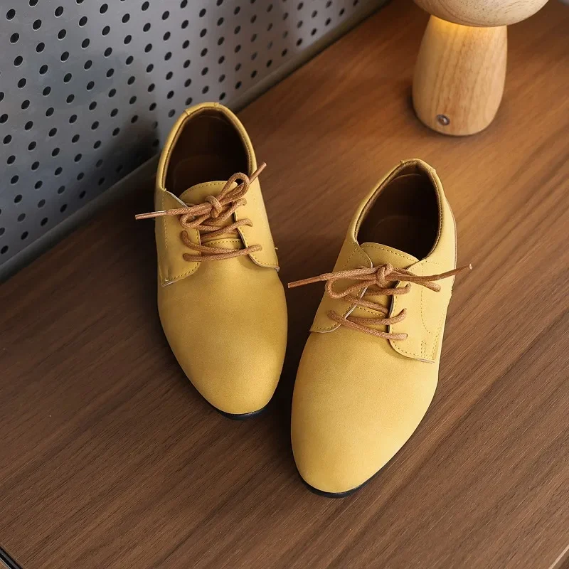Mumoresip Boys School Leather Shoes Pointed-toe Children's Formal Uniform Shoes with Low Heels Non-slip Kids Performance Shoes