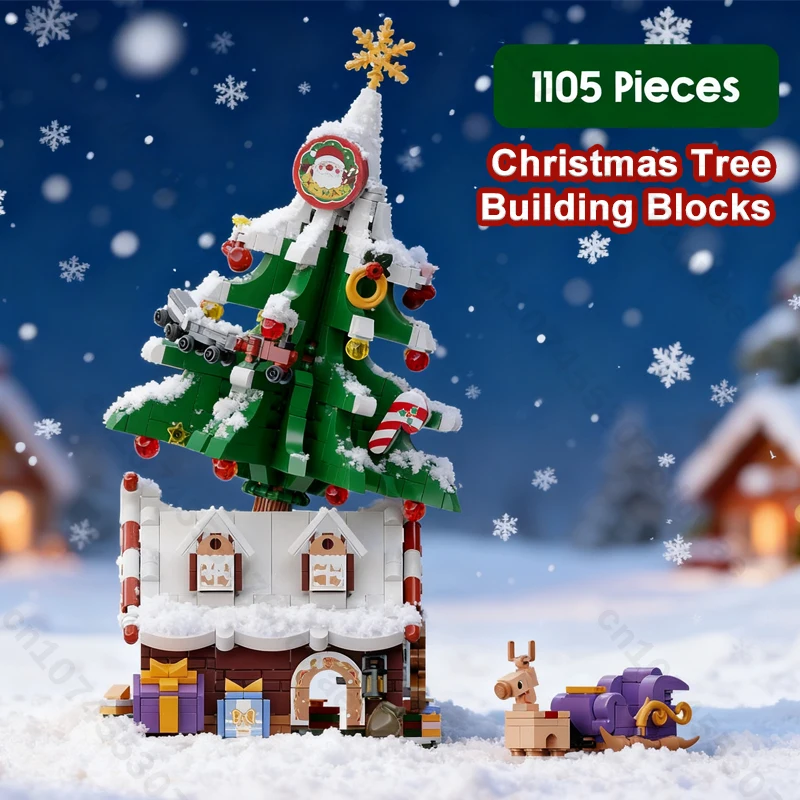 크리스마스 크리스마스 트리 엘크 크리스마스 하우스 빌딩 블록 DIY 조립 크리스마스 트리 장식 벽돌 세트 어린이를위한 장난감 어린이 선물