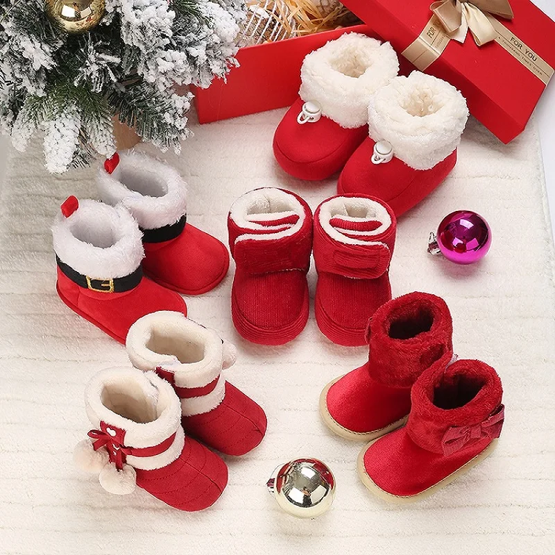 VALEN SINA Baby Snow Boots Christmas Deer Velvet Thick Snow Boots 2025 New Baby Girl Cartoon Cotton Shoes Boys Cotton Shoes