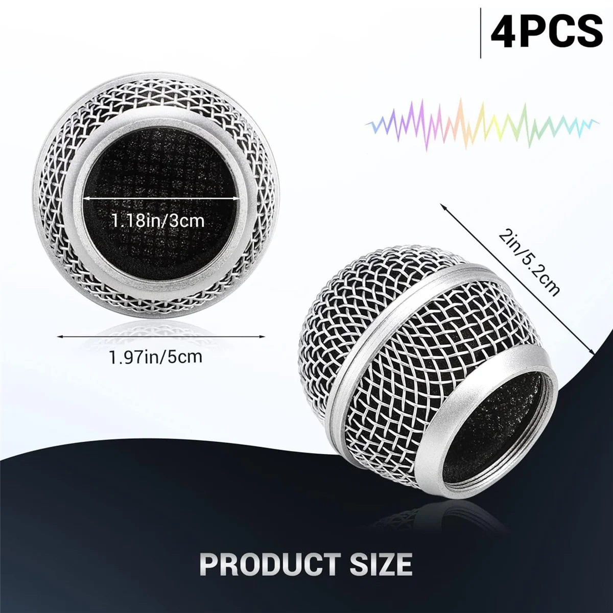 Substituição da grade do microfone de 4 pces, cabeça da grade do microfone da malha para o microfone sem fio sm58 & microfones com fio, prata