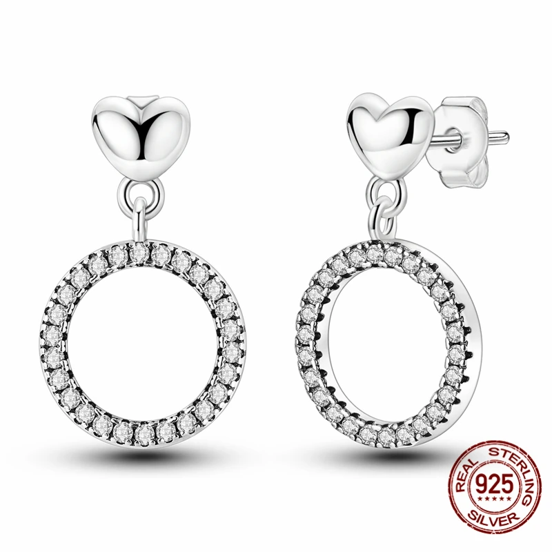 

Hot Selling 925 Sterling Silver Hoop Shining Heart Ring Earrings for Women Pretty Wedding Holiday Jewelry Gifts