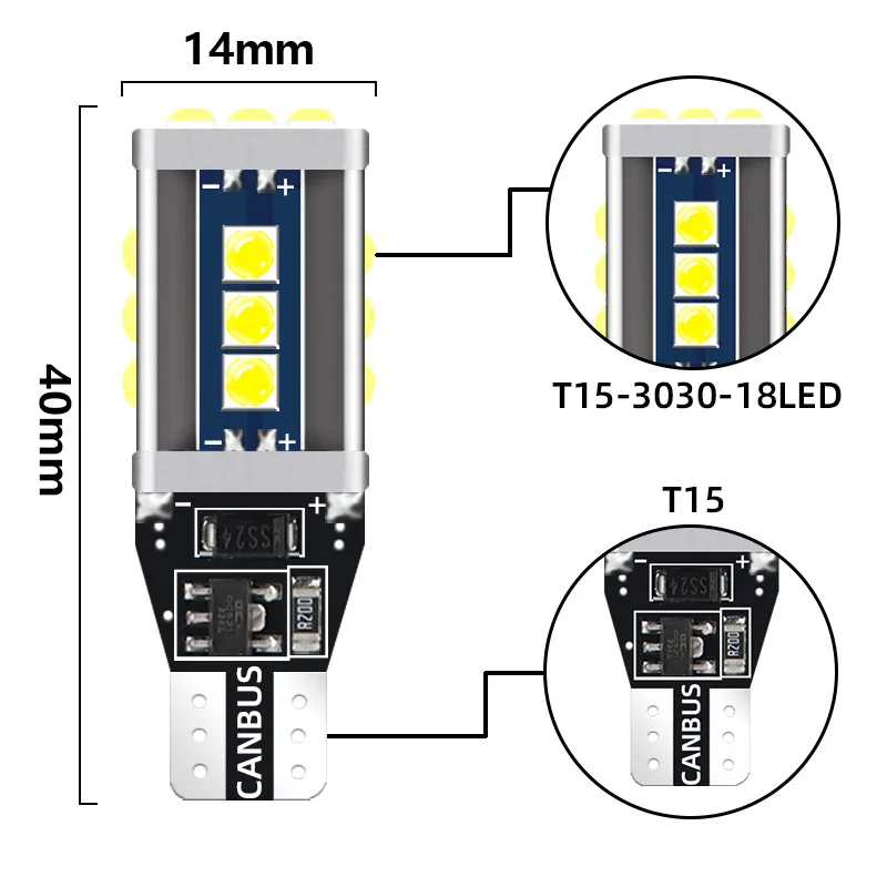 

50PCS T20 LED Turn Signal Bulbs CanBus Brightness Decoder High Power T15 3030/18smd 12V Car Rear Brake Bulb Reverse Lights Lamps