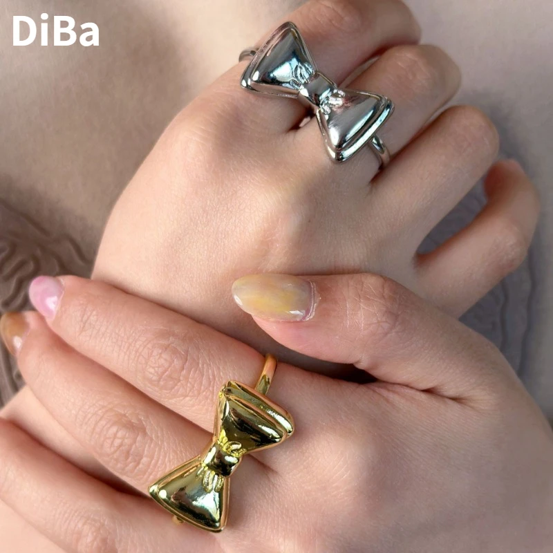 Trend Jewelry Elegant Temperament Two Circle Bowknot Open Rings For Women Female Gifts Delicate Accessories 2024 Trend New