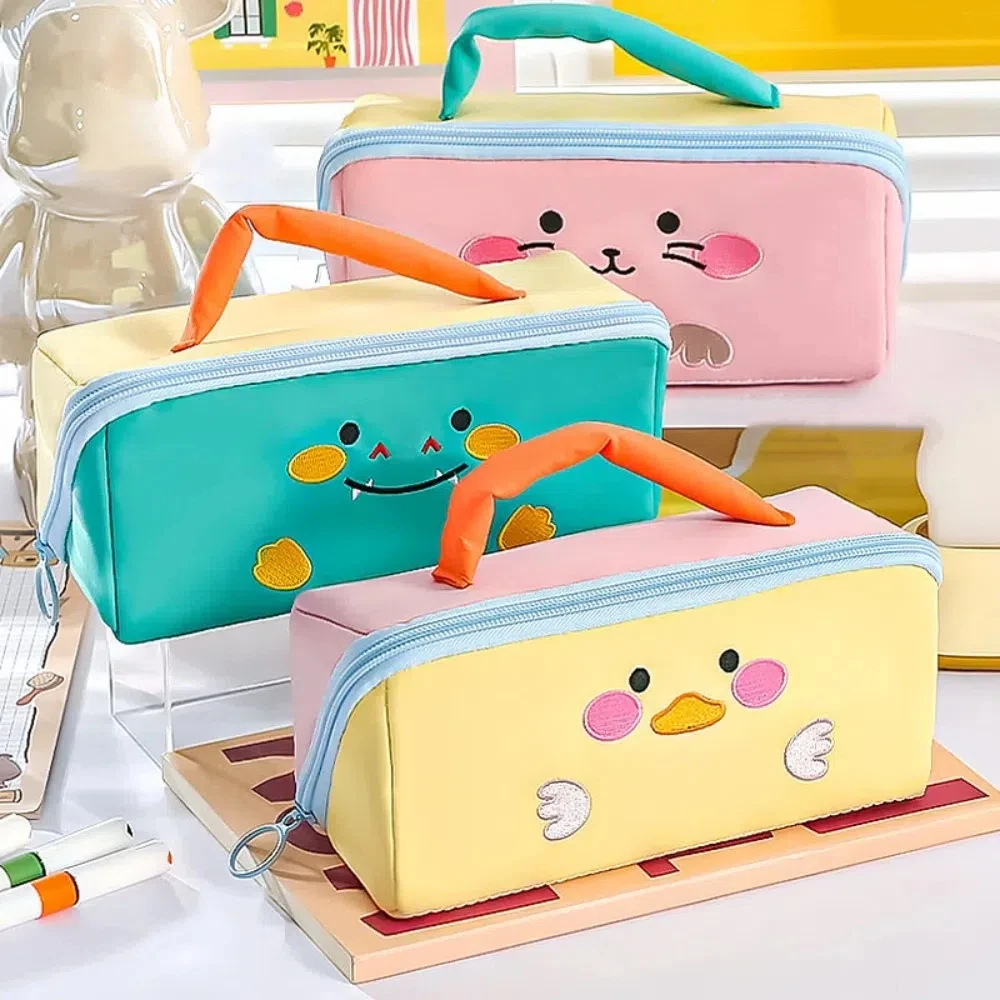 

Large Capacity Cartoon Pencil Case Cosmetics Storage 6 Multi Layers Stationery Storage Bag Handheld Duck Rabbit Dinosaur