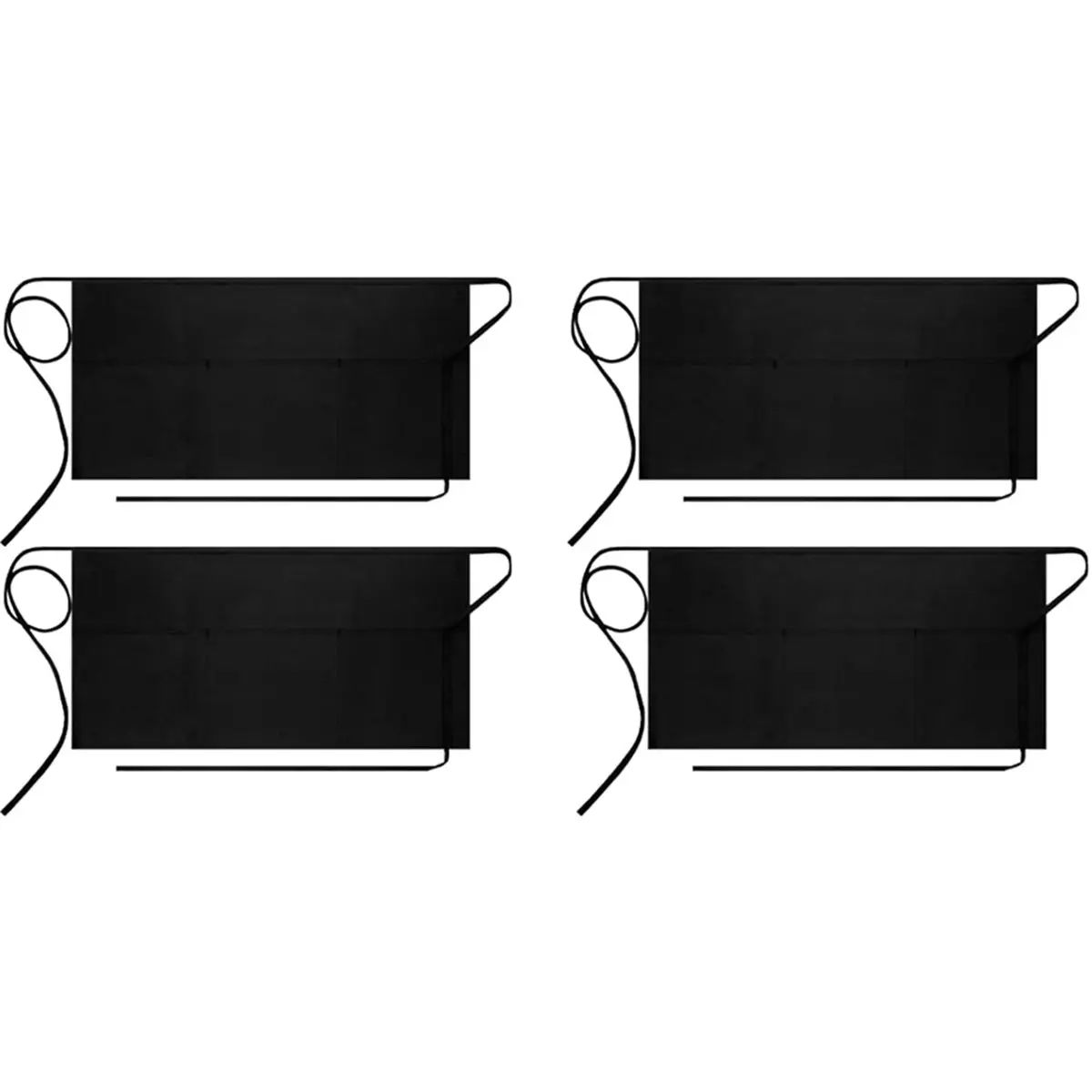 【TODAY-BUY】~@ 4-Pack Waterproof Server Apron with 3 Pockets - Ideal for Waitresses, Bartenders, and Craftsmen, Black