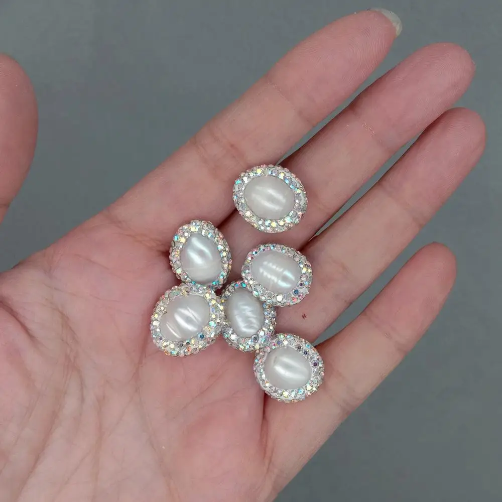 Wholesale 20 PCS Freshwater Cultured White Potato Pearl Trimmed With Rhinestone Beads Spacer Jewelry Finding Accessories